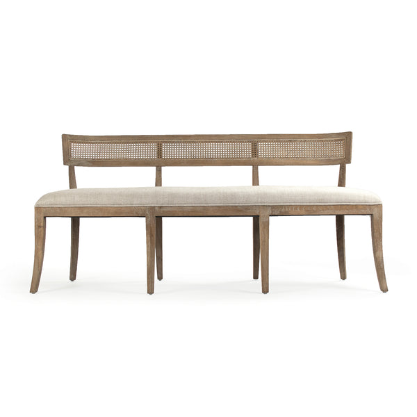 Carvell Cane Back Bench Limed Grey Oak, Natural Cream Linen CF282-3-R Cane E272 A015-A Zentique