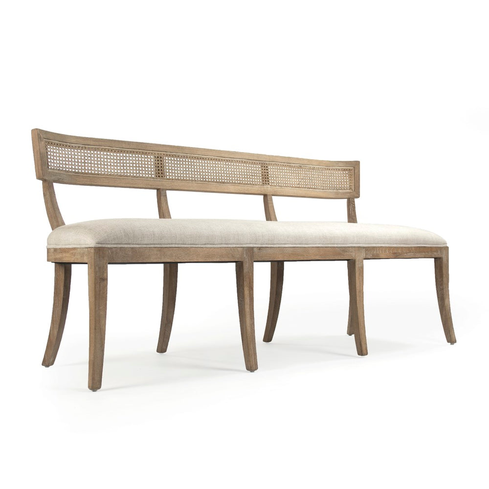 Carvell Cane Back Bench Limed Grey Oak, Natural Cream Linen CF282-3-R Cane E272 A015-A Zentique