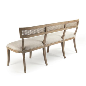 Carvell Cane Back Bench Limed Grey Oak, Natural Cream Linen CF282-3-R Cane E272 A015-A Zentique