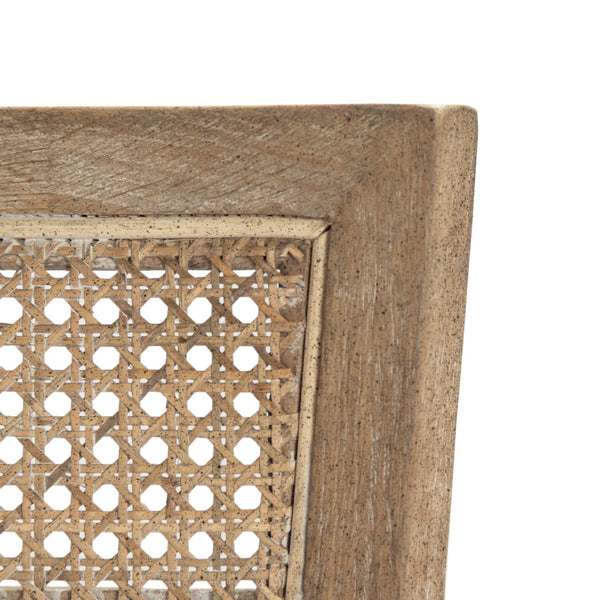 Carvell Cane Back Bench Limed Grey Oak, Natural Cream Linen CF282-3-R Cane E272 A015-A Zentique