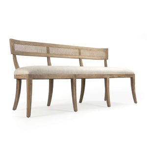 Zentique Carvell Oak Cane Back Bench with Linen Seat — Compact, Padded Entryway Seating, Scandinavian-Style Durability CF282-3-R Cane E272 A015-A