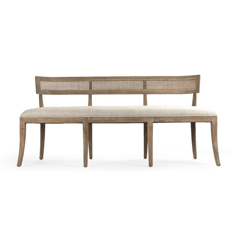Zentique Carvell Oak Cane Back Bench with Linen Seat — Compact, Padded Entryway Seating, Scandinavian-Style Durability CF282-3-R Cane E272 A015-A