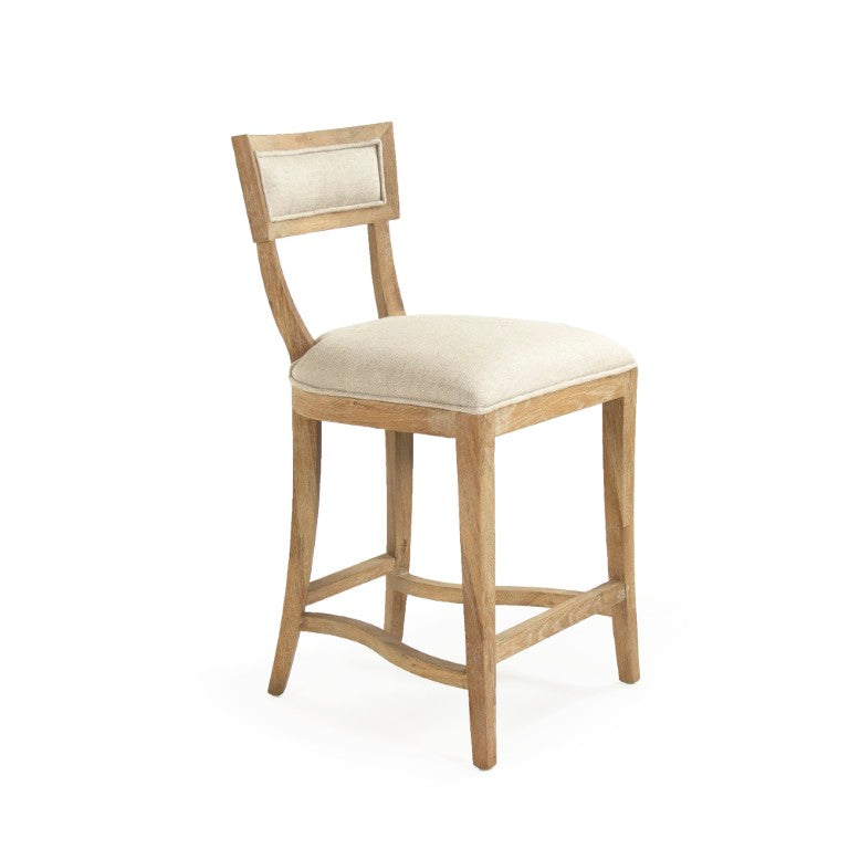 Zentique Carvell Oak Counter Stool with Linen Upholstery, Ergonomic Backrest & Footrest for Comfort CF282-30 Counter E272 A015-A