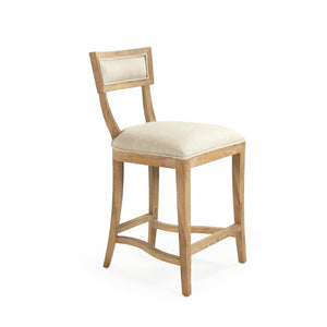Zentique Carvell Oak Counter Stool with Linen Upholstery, Ergonomic Backrest & Footrest for Comfort CF282-30 Counter E272 A015-A