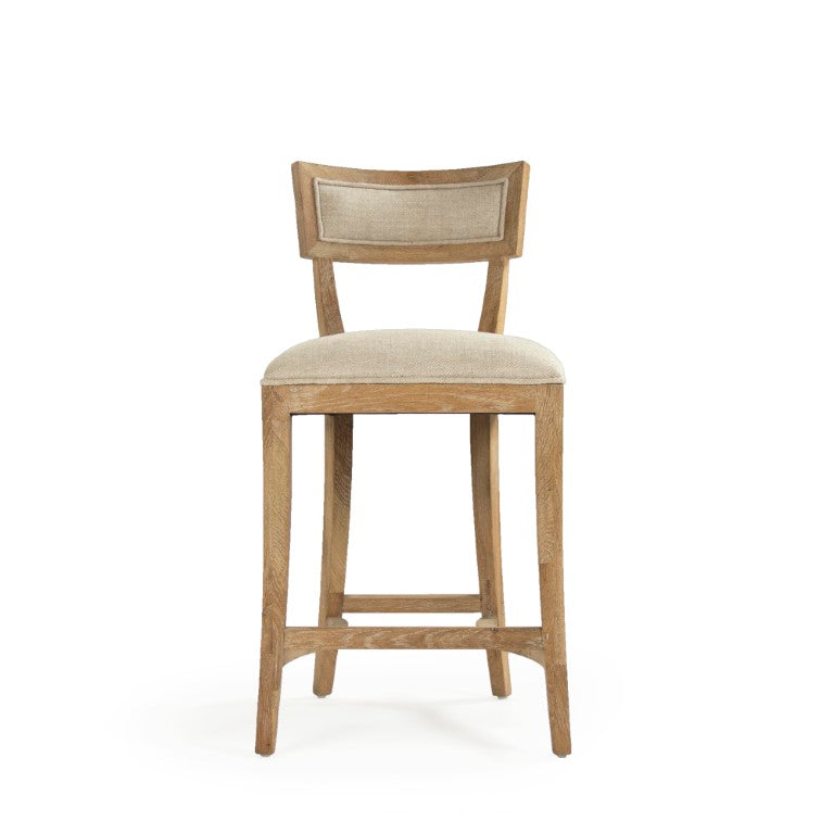 Zentique Carvell Oak Counter Stool with Linen Upholstery, Ergonomic Backrest & Footrest for Comfort CF282-30 Counter E272 A015-A