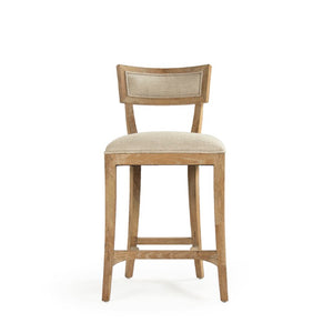 Zentique Carvell Oak Counter Stool with Linen Upholstery, Ergonomic Backrest & Footrest for Comfort CF282-30 Counter E272 A015-A