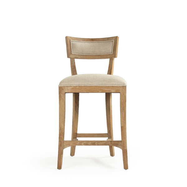 Zentique Carvell Oak Counter Stool with Linen Upholstery, Ergonomic Backrest & Footrest for Comfort CF282-30 Counter E272 A015-A