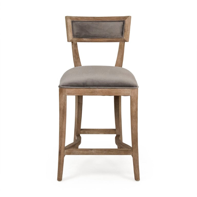 Zentique Carvell Oak Counter Stool with Plush Velvet Seat, Ergonomic Backrest & Sturdy Joinery, 39.25" H CF282-30 Counter E272 V072