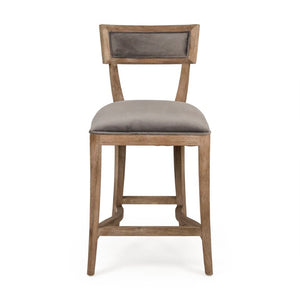 Zentique Carvell Oak Counter Stool with Plush Velvet Seat, Ergonomic Backrest & Sturdy Joinery, 39.25" H CF282-30 Counter E272 V072
