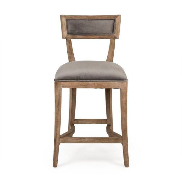 Zentique Carvell Oak Counter Stool with Plush Velvet Seat, Ergonomic Backrest & Sturdy Joinery, 39.25" H CF282-30 Counter E272 V072