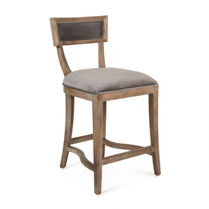 Zentique Carvell Oak Counter Stool with Plush Velvet Seat, Ergonomic Backrest & Sturdy Joinery, 39.25" H CF282-30 Counter E272 V072