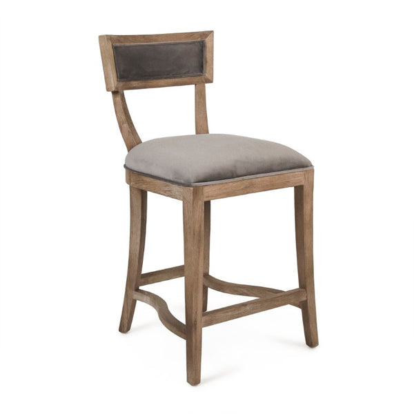 Zentique Carvell Oak Counter Stool with Plush Velvet Seat, Ergonomic Backrest & Sturdy Joinery, 39.25" H CF282-30 Counter E272 V072