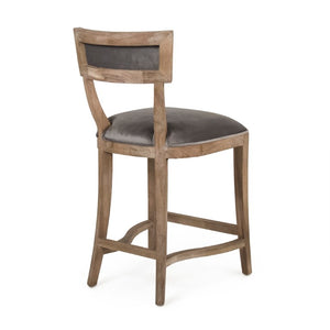 Zentique Carvell Oak Counter Stool with Plush Velvet Seat, Ergonomic Backrest & Sturdy Joinery, 39.25" H CF282-30 Counter E272 V072
