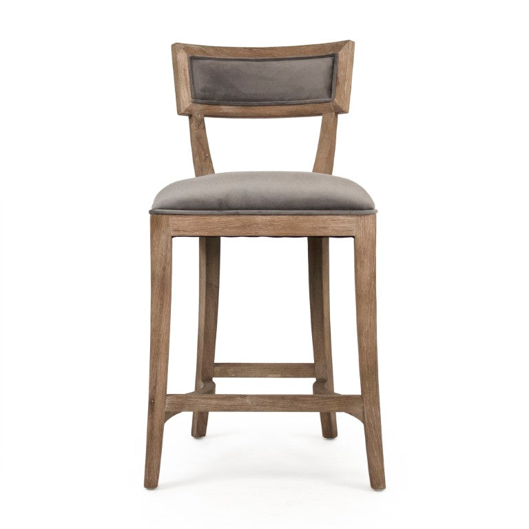 Zentique Carvell Oak Counter Stool with Plush Velvet Seat, Ergonomic Backrest & Sturdy Joinery, 39.25" H CF282-30 Counter E272 V072