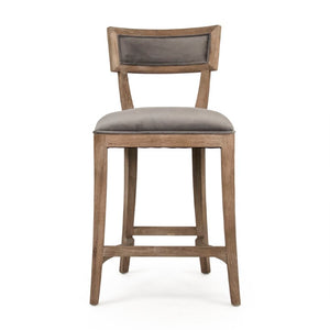Zentique Carvell Oak Counter Stool with Plush Velvet Seat, Ergonomic Backrest & Sturdy Joinery, 39.25" H CF282-30 Counter E272 V072