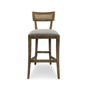 Carvell Cane Back Bar Stool Limed Grey Oak, Grey Linen CF282-35-R Cane Bar E272 A048 Zentique