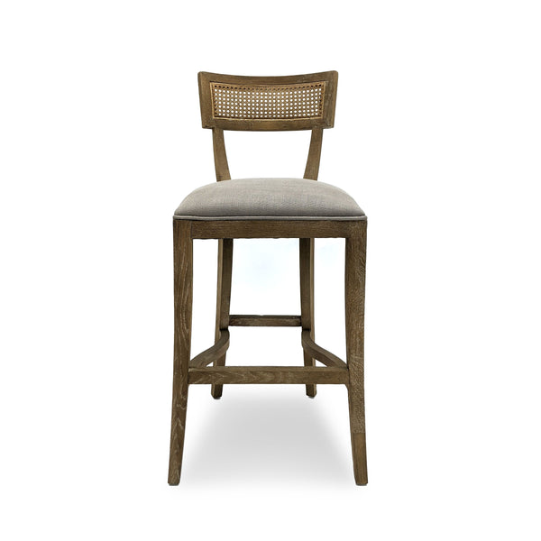 Carvell Cane Back Bar Stool Limed Grey Oak, Grey Linen CF282-35-R Cane Bar E272 A048 Zentique