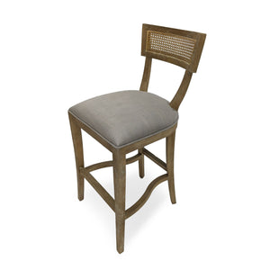 Carvell Cane Back Bar Stool Limed Grey Oak, Grey Linen CF282-35-R Cane Bar E272 A048 Zentique
