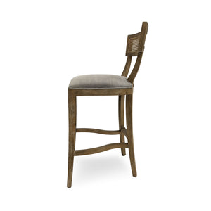 Carvell Cane Back Bar Stool Limed Grey Oak, Grey Linen CF282-35-R Cane Bar E272 A048 Zentique