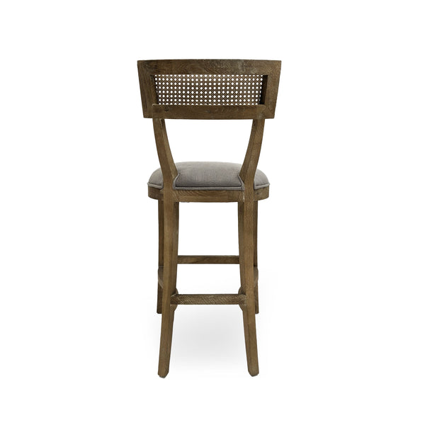 Carvell Cane Back Bar Stool Limed Grey Oak, Grey Linen CF282-35-R Cane Bar E272 A048 Zentique