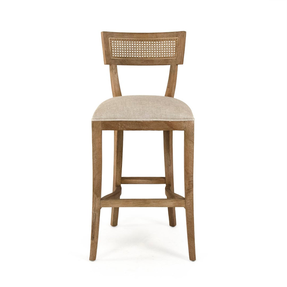 Carvell Cane Back Bar Stool Limed Grey Oak, Natural Cream Linen CF282-35-R Cane Bar E272 A015-A Zentique