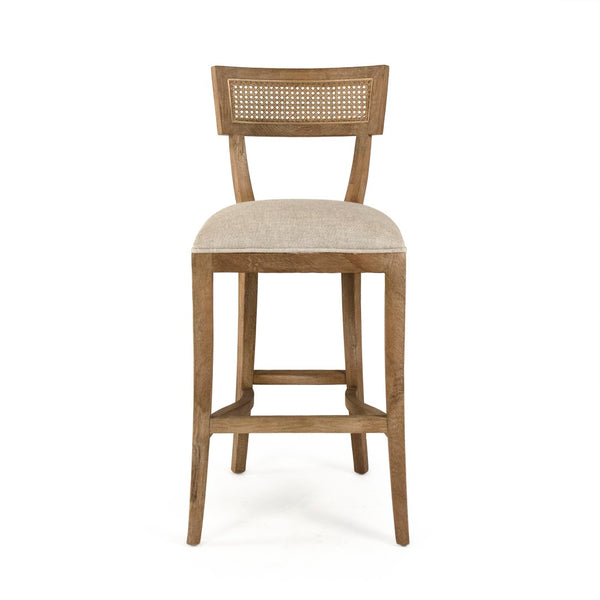 Carvell Cane Back Bar Stool Limed Grey Oak, Natural Cream Linen CF282-35-R Cane Bar E272 A015-A Zentique