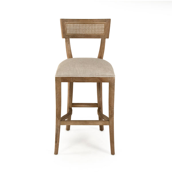 Carvell Cane Back Bar Stool Limed Grey Oak, Natural Cream Linen CF282-35-R Cane Bar E272 A015-A Zentique