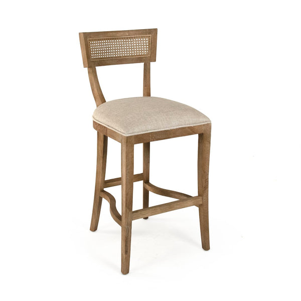 Carvell Cane Back Bar Stool Limed Grey Oak, Natural Cream Linen CF282-35-R Cane Bar E272 A015-A Zentique
