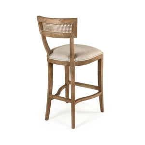 Carvell Cane Back Bar Stool Limed Grey Oak, Natural Cream Linen CF282-35-R Cane Bar E272 A015-A Zentique