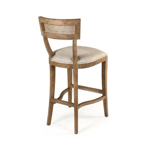 Zentique Carvell Cane Back Bar Stool with Oak Frame, Woven Cane Back & Linen Seat — Durable Comfort, Versatile Style CF282-35-R Cane Bar E272 A015-A