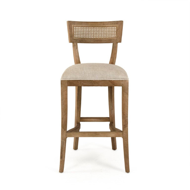Zentique Carvell Cane Back Bar Stool with Oak Frame, Woven Cane Back & Linen Seat — Durable Comfort, Versatile Style CF282-35-R Cane Bar E272 A015-A