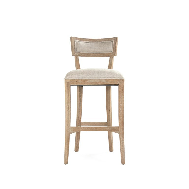 Zentique Carvell Oak Linen Bar Stool — Padded Seat & Contoured Back for Ergonomic Comfort, Durable Style CF282-35 Bar E272 A015-A