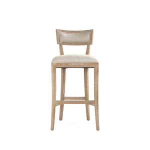 Zentique Carvell Oak Linen Bar Stool — Padded Seat & Contoured Back for Ergonomic Comfort, Durable Style CF282-35 Bar E272 A015-A
