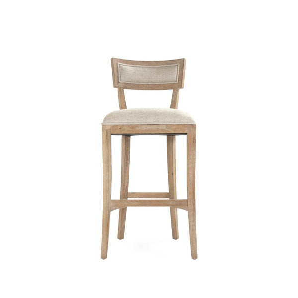 Zentique Carvell Oak Linen Bar Stool — Padded Seat & Contoured Back for Ergonomic Comfort, Durable Style CF282-35 Bar E272 A015-A