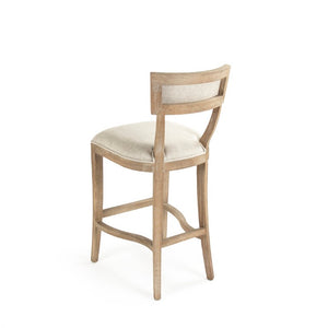 Zentique Carvell Oak Linen Bar Stool — Padded Seat & Contoured Back for Ergonomic Comfort, Durable Style CF282-35 Bar E272 A015-A