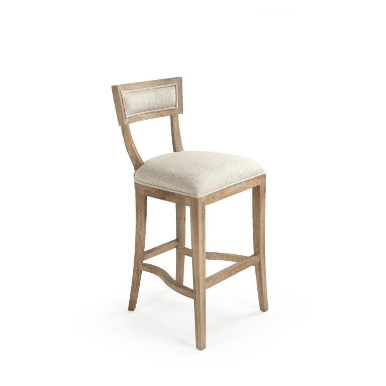 Zentique Carvell Oak Linen Bar Stool — Padded Seat & Contoured Back for Ergonomic Comfort, Durable Style CF282-35 Bar E272 A015-A