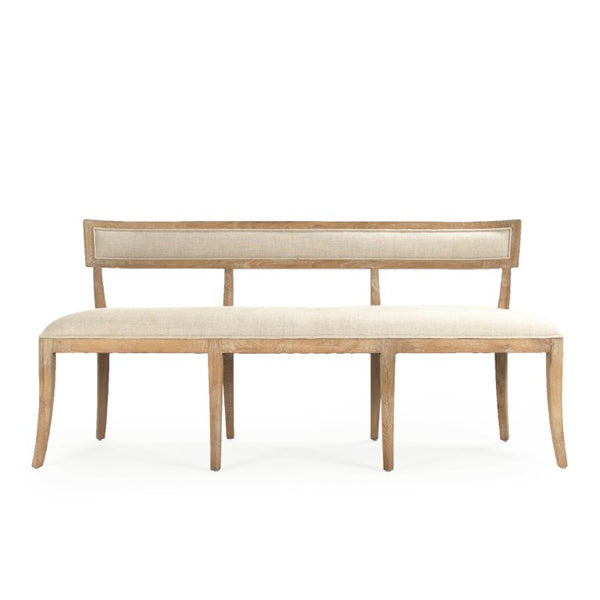 Zentique Carvell Solid Oak Bench with Linen Upholstery — Minimalist Entryway Seating, Warm Oak Finish, 64.75"W CF282-3 E272 A015-A