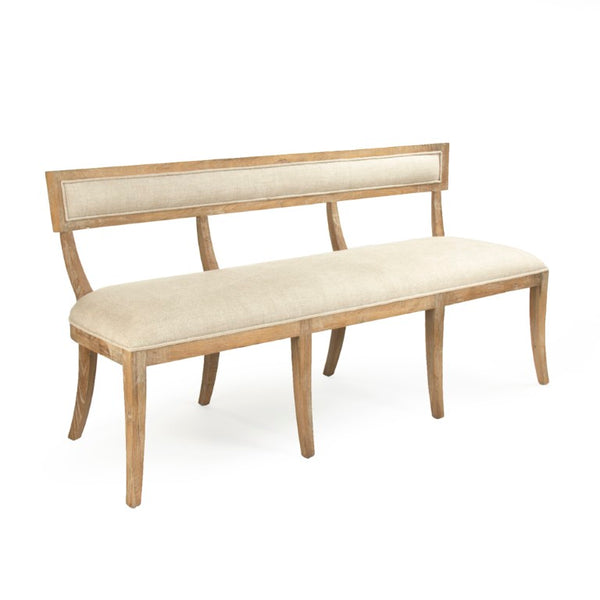 Zentique Carvell Solid Oak Bench with Linen Upholstery — Minimalist Entryway Seating, Warm Oak Finish, 64.75"W CF282-3 E272 A015-A