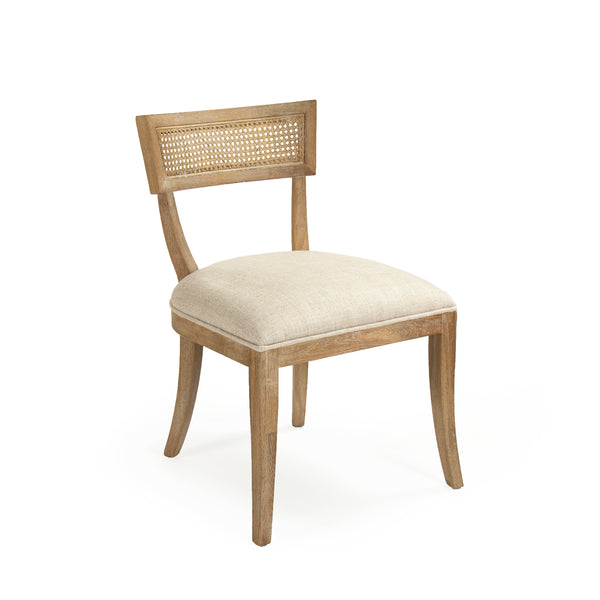 Carvell Cane Back Side Chair Limed Grey Oak, Natural Cream Linen CF282-R Cane E272 A015-A Zentique
