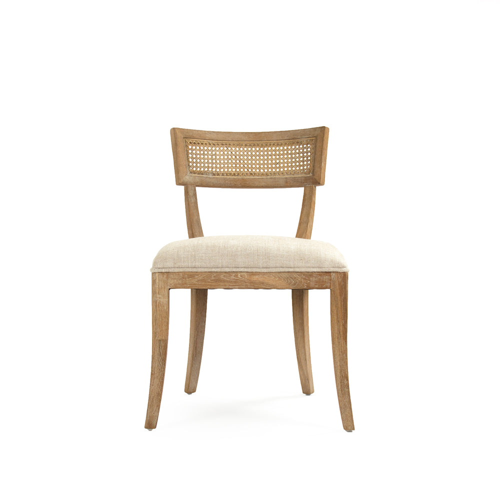 Carvell Cane Back Side Chair Limed Grey Oak, Natural Cream Linen CF282-R Cane E272 A015-A Zentique