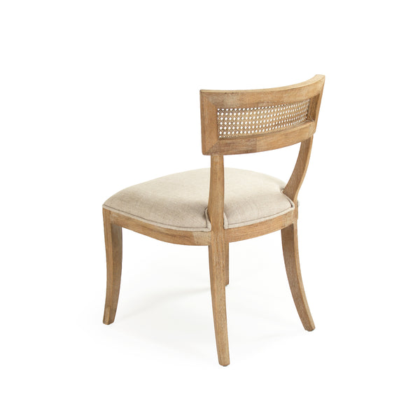 Carvell Cane Back Side Chair Limed Grey Oak, Natural Cream Linen CF282-R Cane E272 A015-A Zentique