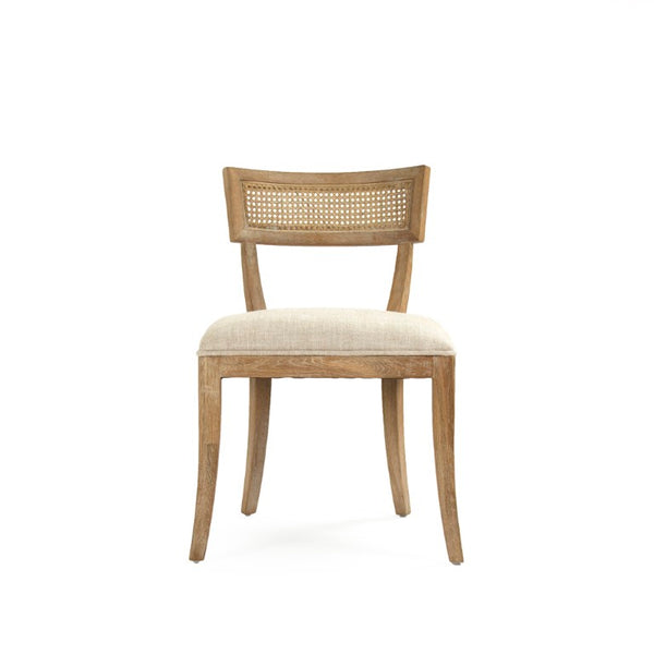 Zentique Carvell Oak Cane Back Side Chair with Linen Seat — Transitional Dining Accent, Durable Comfort (97) CF282-R Cane E272 A015-A