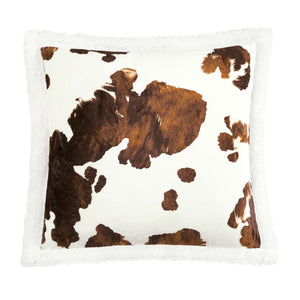 Hiend Accents Elsa Cowhide Campfire Sherpa Pillow - Rustic Elegance Meets Cozy Comfort For Your Home Decor Chocolate Shell, 100% Polyester,Fill, 100% Polyester Cf3067pl-os-br