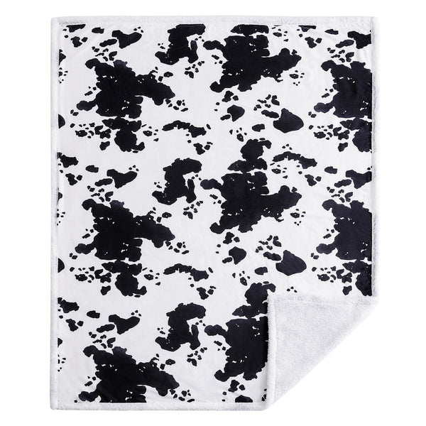 Hiend Accents Elsa Cowhide Campfire Sherpa Throw - Luxurious Warmth For Cozy Nights & Stylish Home Décor Black,White Front, 100% Polyester,Back, 100% Polyester (Sherpa Fabric) Cf3067th-os-bk