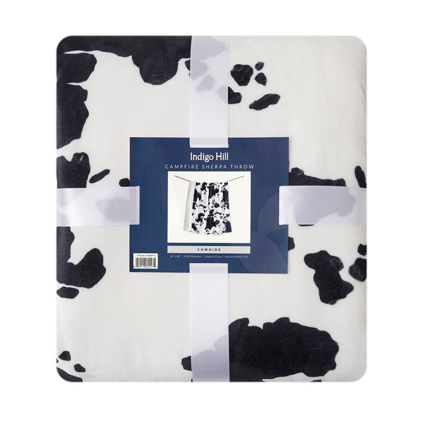Hiend Accents Elsa Cowhide Campfire Sherpa Throw - Luxurious Warmth For Cozy Nights & Stylish Home Décor Black,White Front, 100% Polyester,Back, 100% Polyester (Sherpa Fabric) Cf3067th-os-bk