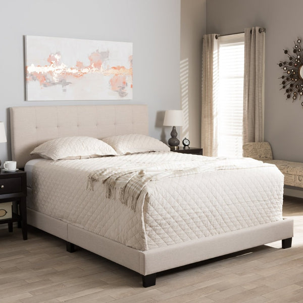 Baxton Studio Baxton Brookfield Modern Beige Upholstered King Bed with Retro Grid-Tufted Headboard Design CF8747B-Beige-King
