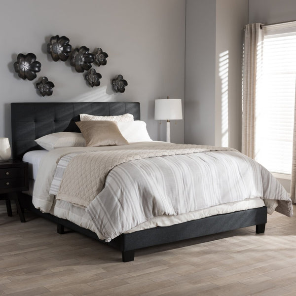 Baxton Studio Baxton Studio Brookfield Modern Charcoal Grey Upholstered Bed with Stylish Grid Tufted Headboard King CF8747B-Charcoal-King