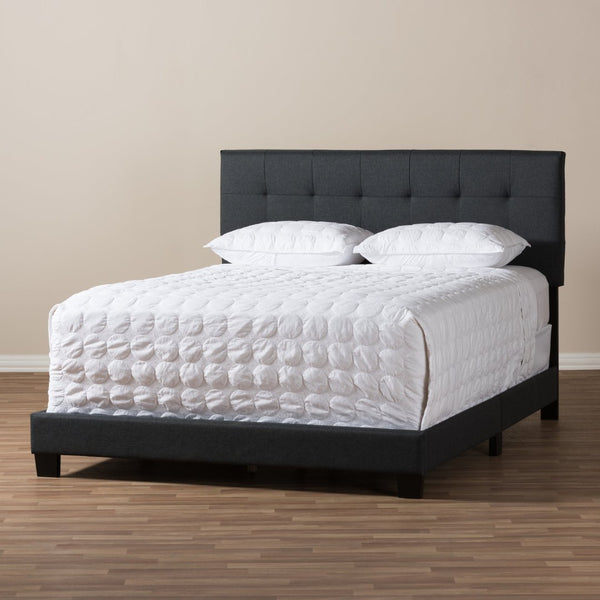 Baxton Studio Baxton Studio Brookfield Modern Charcoal Grey Upholstered Bed with Stylish Grid Tufted Headboard King CF8747B-Charcoal-King