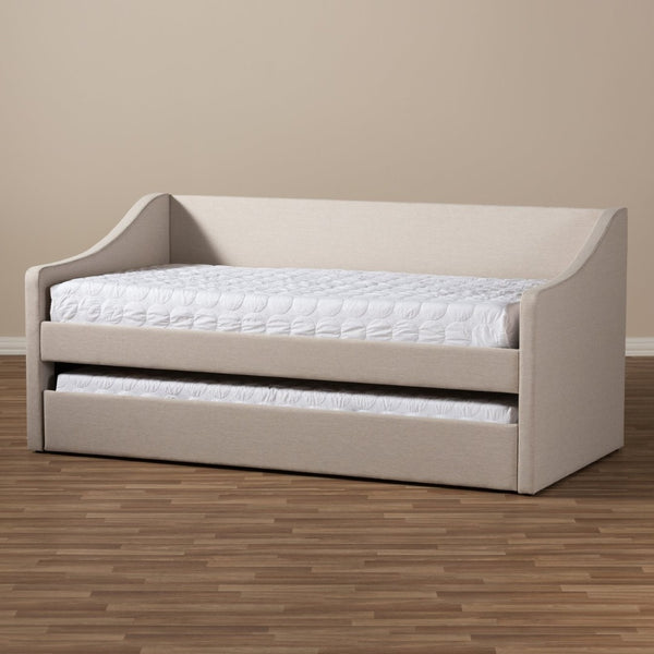 Baxton Studio Baxton Studio Modern Beige Upholstered Daybed with Trundle – Versatile Style for Any Space Sand CF8755-Beige-Day Bed