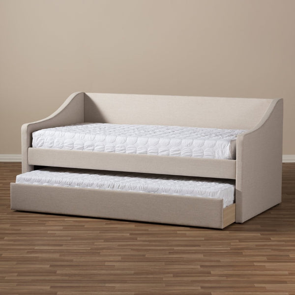 Baxton Studio Baxton Studio Modern Beige Upholstered Daybed with Trundle – Versatile Style for Any Space Sand CF8755-Beige-Day Bed